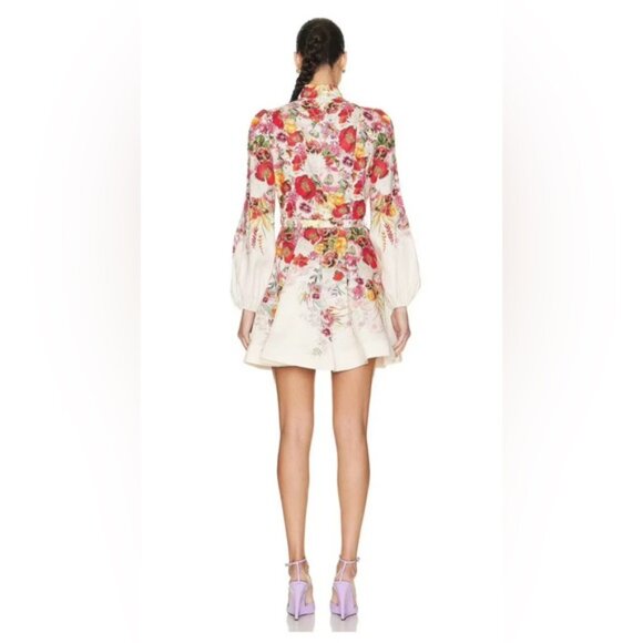 Zimmermann Wonderland Buttoned Mini Dress Floral Red Pink | sz 0 US 2 UK6 - Picture 4 of 10